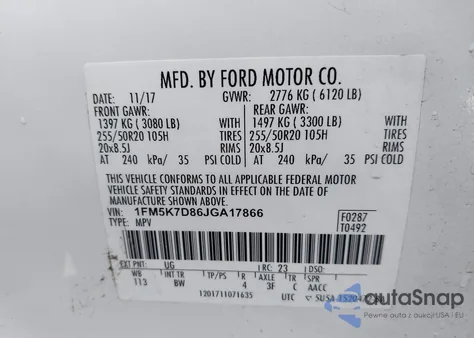 2018 Ford Explorer Xlt из США, поврежденный, VIN 1FM5K7D86JGA17866